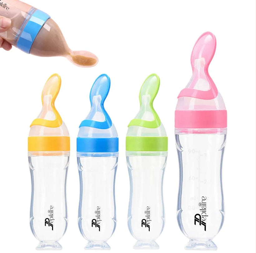 Silicone Baby Squeeze Feeding Bottle & Spoon