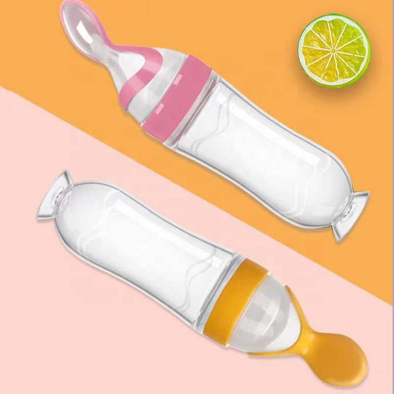 Silicone Baby Squeeze Feeding Bottle & Spoon