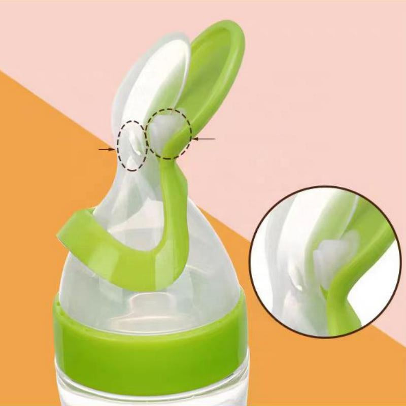 Silicone Baby Squeeze Feeding Bottle & Spoon