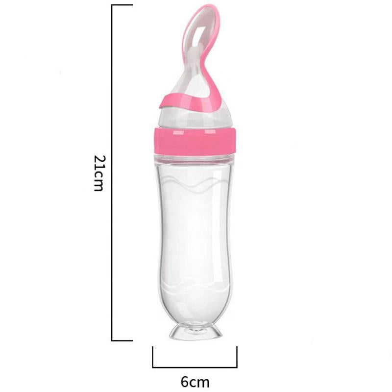 Silicone Baby Squeeze Feeding Bottle & Spoon